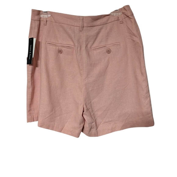 Violets And Roses Petal Pink Linen High Waisted Pleated Women's Pink Shorts 6/28 - Picture 2 of 10